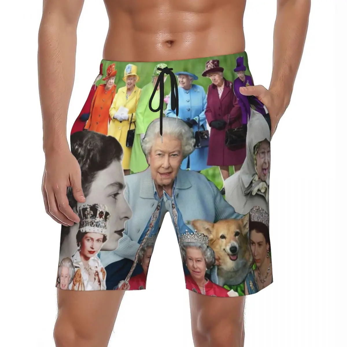 

Летние шорты для доски, мужская спортивная одежда Elizabeth II, пляжные шорты «Королева Англии», повседневные быстросохнущие плавки, большой размер