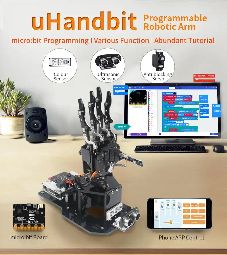 6 Dof Robotic Bionic Hand Manipulator Palm with 5 Fingers Project For Microbit Robot DIY Kit V2 Programmable Robot Starter Kit