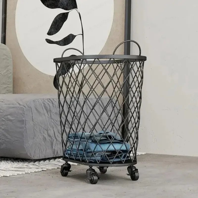 Nordic Gold Metal Laundry Basket With Wheels Handle Dirty Clothes Storage Organizer Hamper