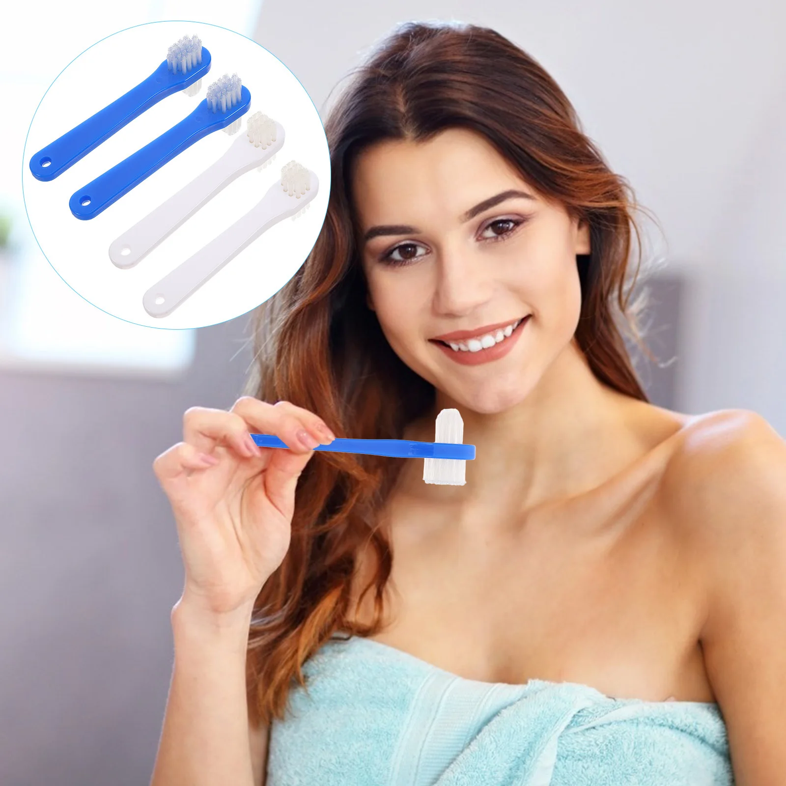 

4pcs Adult Portable Denture Cleaning For Full Partial Semi Home Denture Cleaning Brush Dentures Oral Care Teeth Brush