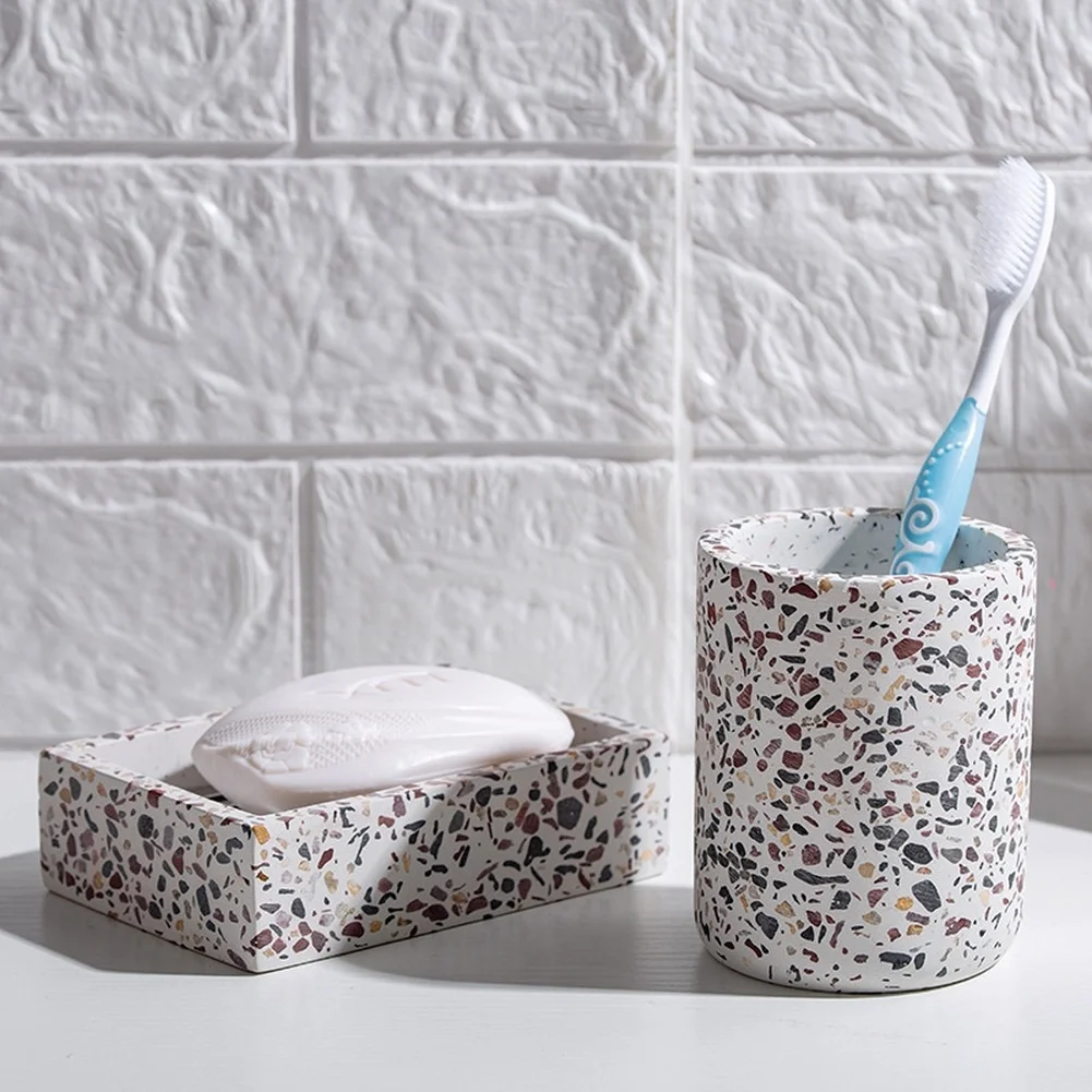 Nordic Terrazzo Soap Dish Resin Draining Tray for Bathroom Kitchen Sink Sponge Holder Organizer 12.5x8.5x3.5cm