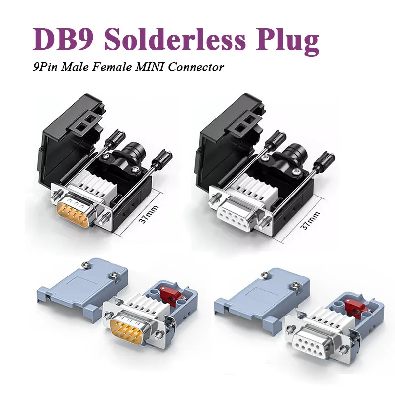 Industrial DB9 Solder-free Plug 9-pin RS232 Serial Port Head Connector COM port 485 Connectors Male Female Wiring Terminal Joint