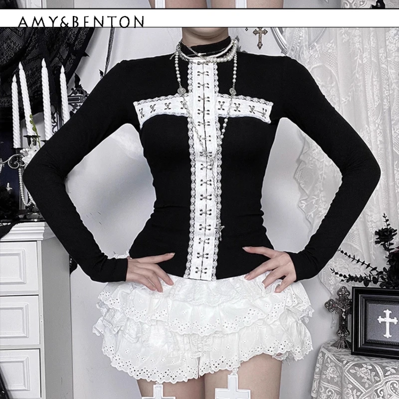 

Halloween Dark Hot Girl Women's Clothing Original Design Punk Subculture T-shirt Sweet Cool Sexy Puffy Short Skirt Set ladies