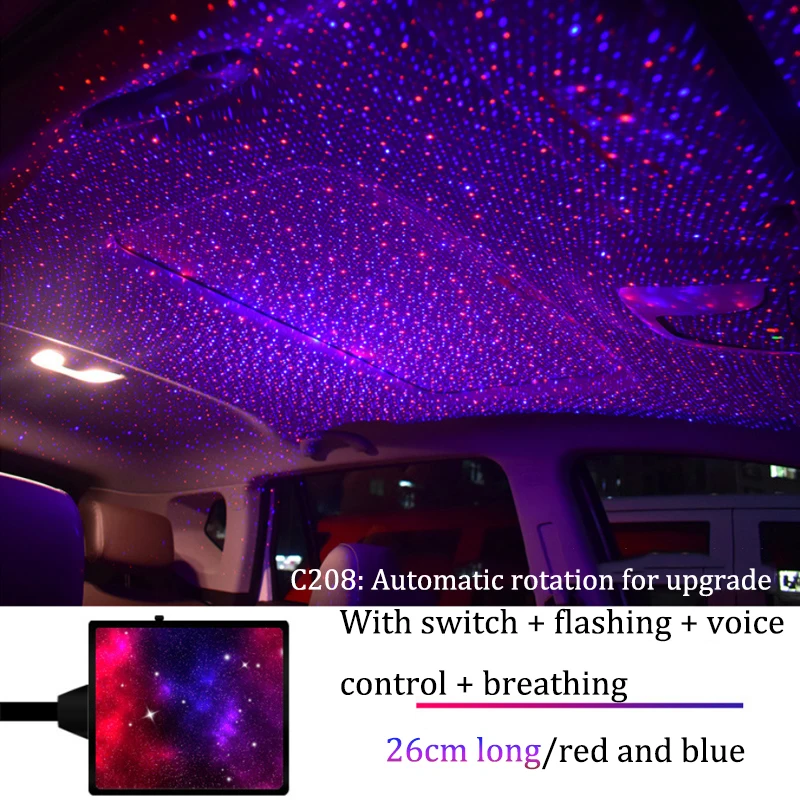 Dynamic Autorotation Dual Color Car USB Roof Star Light Interior LED Starry Atmosphere Ambient Projector Decoration Galaxy Light