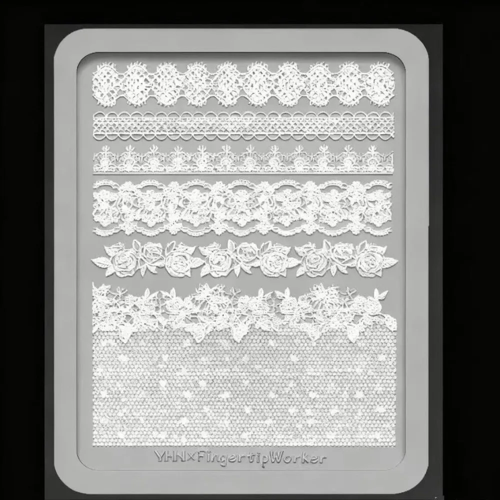 Transparent Nail Art Molds Rose Pattern Reusable 3D Nail Molds French Pattern 3D Relief Nail Stamping Plates Nail Printing
