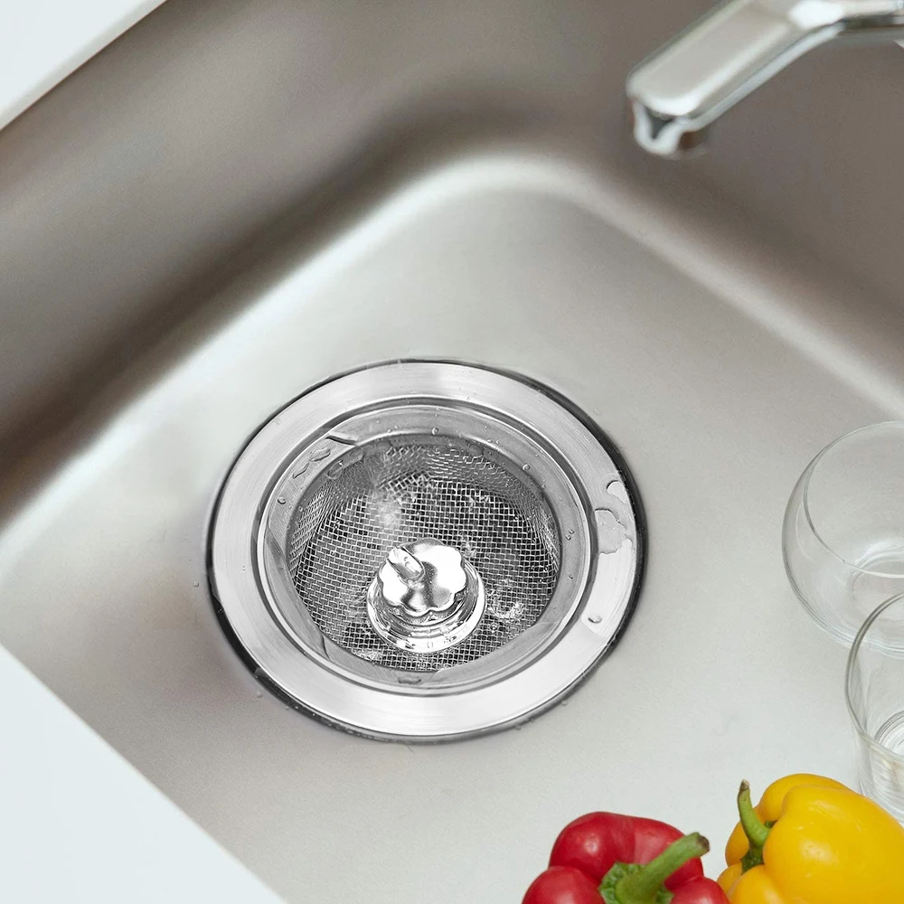 Kitchen Sink Sewer Strainer Basin Drain Stopper Stainless Steel Mesh Filter Waste Hole with Handle Stopper Basket Screen Hole