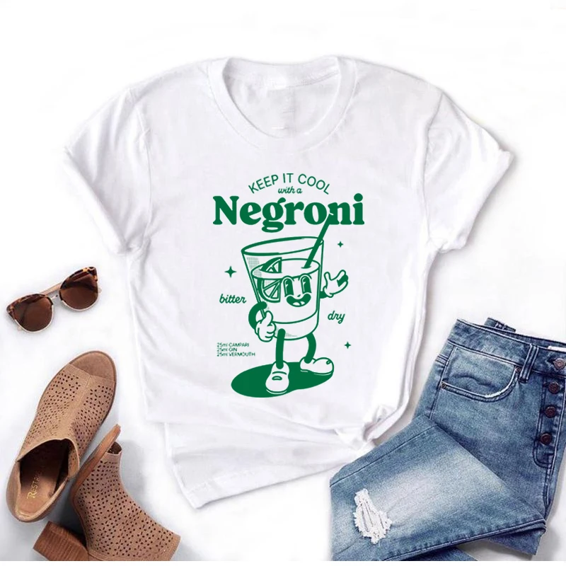 Negroni Retro Green T-Shirt Retro Cartoon T-Shirt  Negroni Lover Gift  Cocktail Retro Drink Unique for Party or Festival  Unisex