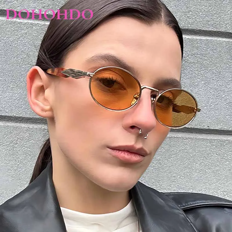 

Vintage Luxury Personality Metal Small Oval Sunglasses Women Trendy Brand Design Travel Street Snap Sunshade Sunglasses UV400