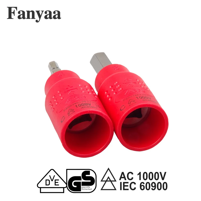 Fanyaa VDE Nut 3/8, 1/2 Dr. Individual Insulated Hex Bits Sockets Spanner Insert Tool Hexagon 6Pt. Metric 4-10mm Adaptor Wrench