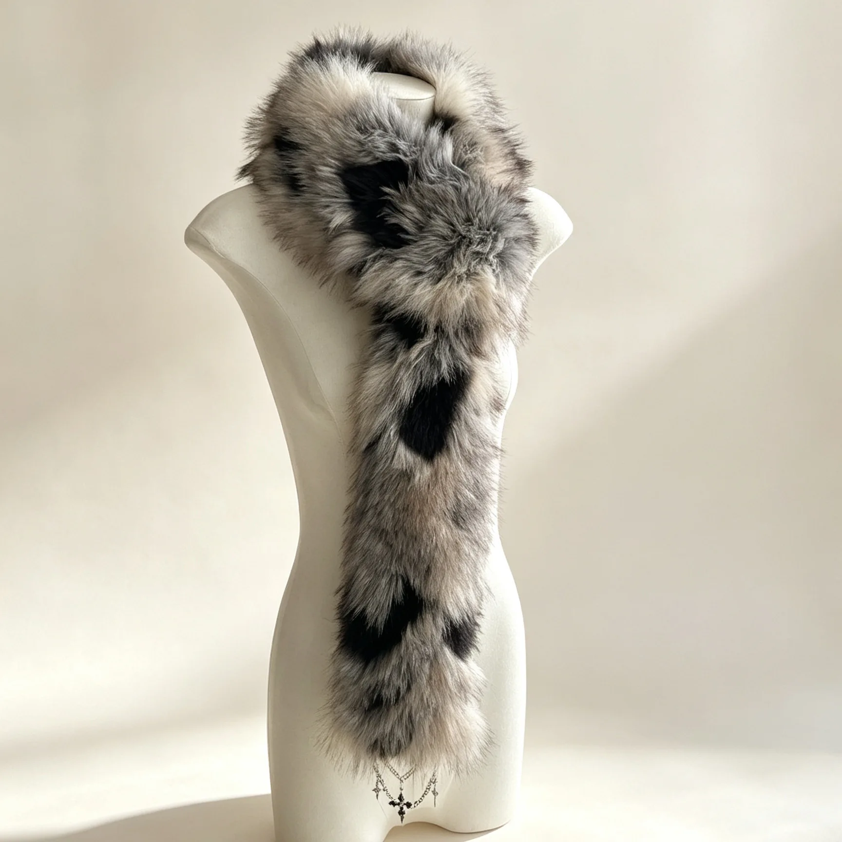 Y2K Punk Style Cross Pendant Faux Fox Fur Scarf Winter Thickened Cross Double Sided Warm Fur Collar Daily Outdoor Scarf