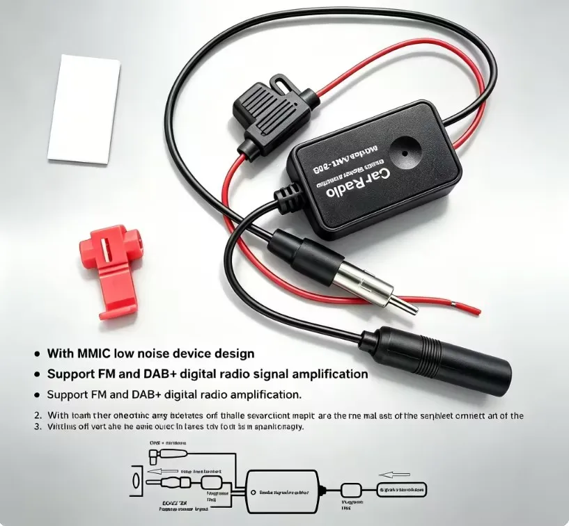 Antena Ativa Montada em Veículo 12V, Amplificador de Antena de Rádio FM para Recepção Clara