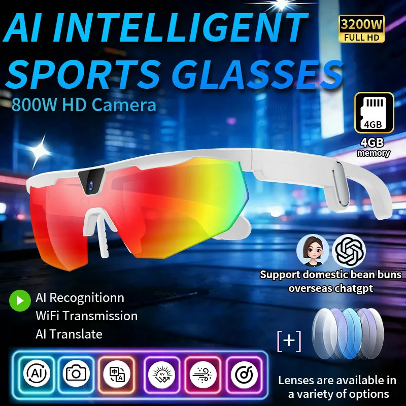 

Умные спортивные очки 800W HD с камерой для видеозаписи, Bluetooth-звонками, музыкой, AI-переводом и функцией солнцезащитных очков для активного отдыха