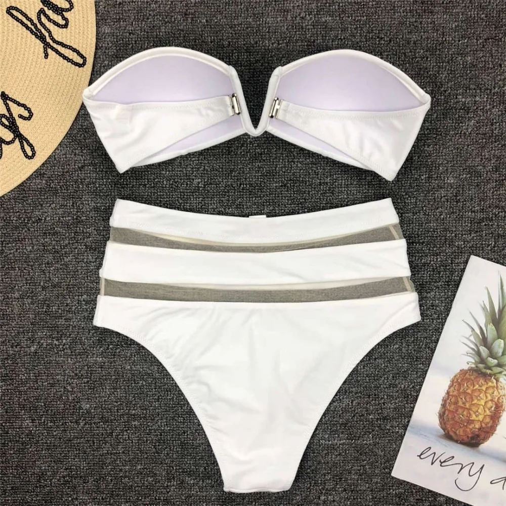 Sexy High-Waist-Bikini-Bandeau-Badeanzug für Damen, 2020, zweiteiliger Bikini-Set mit BH-Cup, Badebekleidung, Badeanzug V1297 – Detail 12