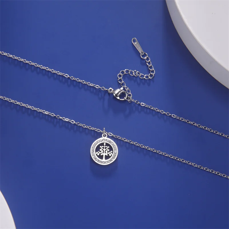 Trendy Edelstahl Strass Baum des Lebens Anhänger Halskette Für Frauen Charme Sommer Schlüsselbein Kette Schmuck Colgantes Cadena – Detail 21