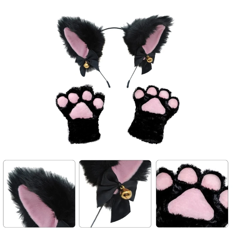 Orecchie di gatto fascia per capelli e guanti per zampe di gatto accessori per costumi Cosplay di gatto per donne ragazze bambini Halloween Anime Cosplay