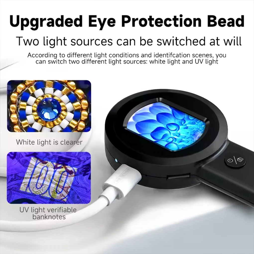 Wiederaufladbares Mikroskop mit 2-Farben-Lichtmodus, tragbare digitale Lupe mit IPS-Farbbildschirm, 100-facher Zoom, Lupe, Spielzeug