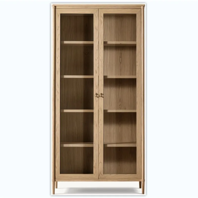 

American country solid wood retro storage double door bookcase villa club model room designer restaurant side cabinet