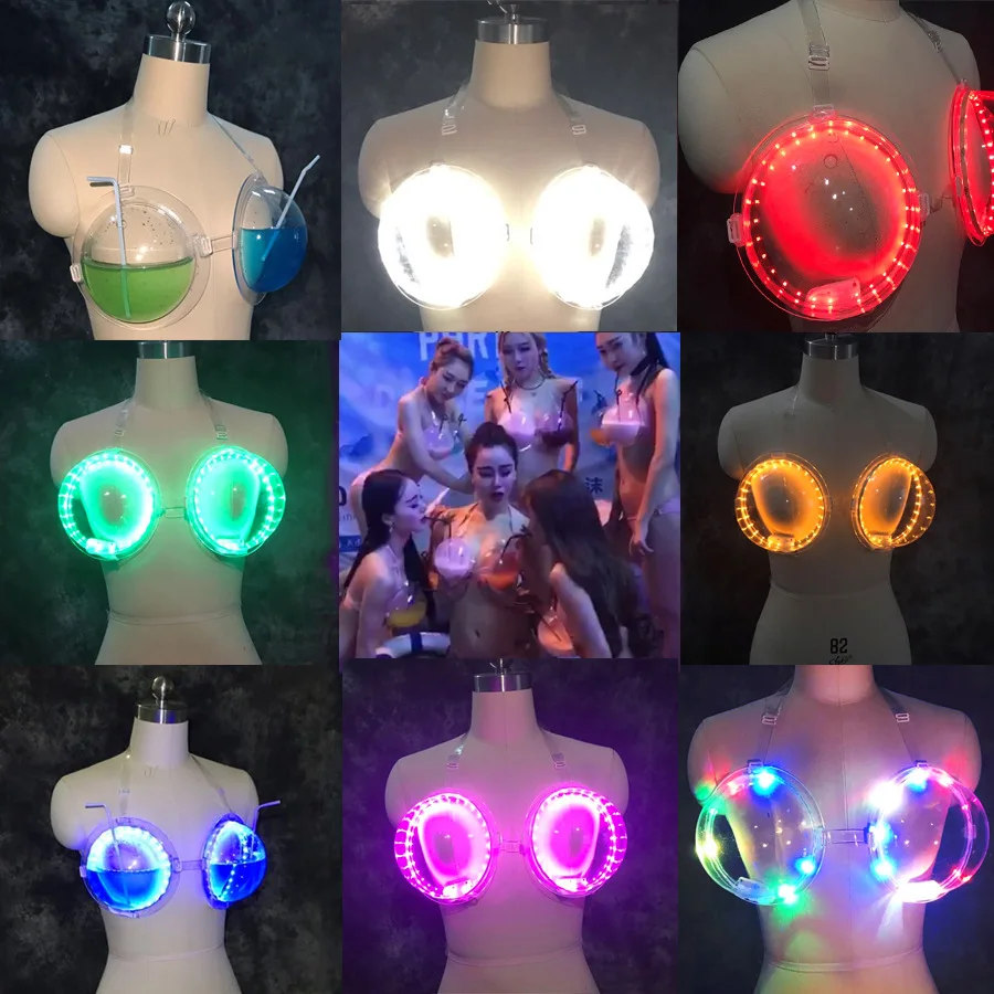 LED Glowing Bra Nightclub Party Wear Light Up Cocktail Drink Feeding Bra Bar KTV Neon Costume Accessories Women Clubwear Rave