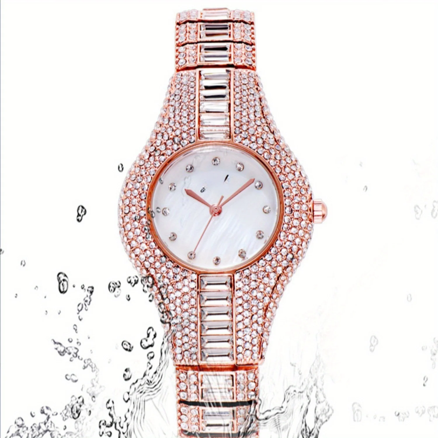 Stylish quartz watch with rhinestones link bracelet for dazzling look, stylish and luxurious