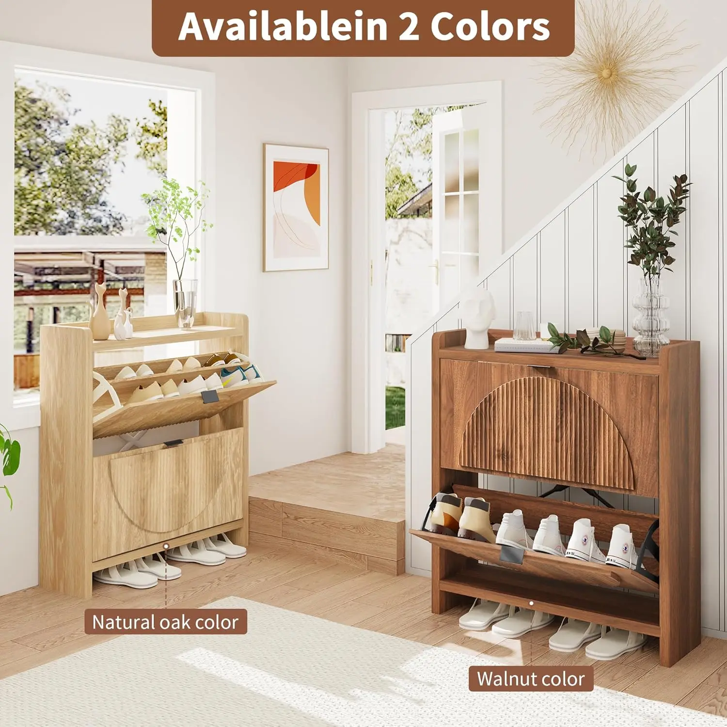 

Narrow Shoe Cabinet with 2 Flip Drawers for Entryway, Wood Slim Shoe Rack Cabinet, Freestanding Hidden Shoe Storage, Customized