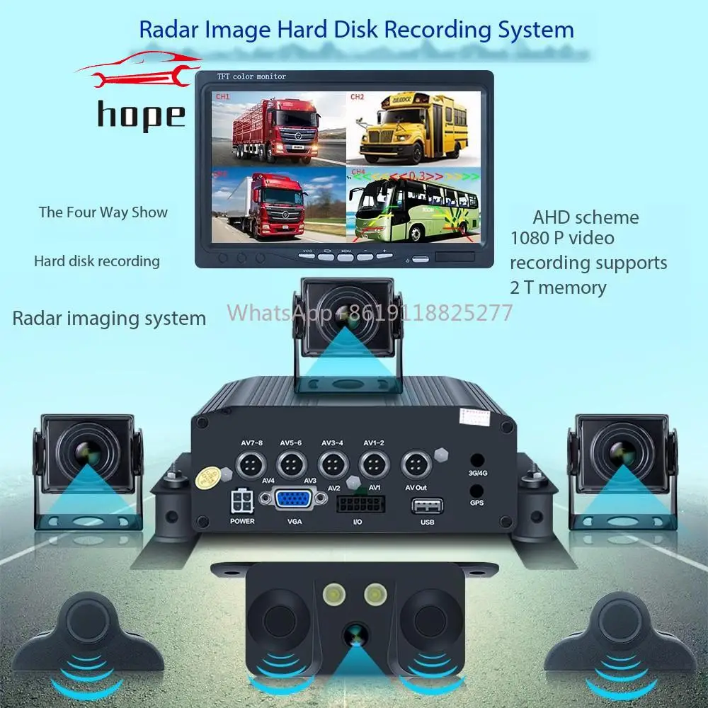 Factory 3 in 1 Truck DVR Parking Sensor Rear View Camera Monitor 4 Ways Radar Reverse Rearview Camera Parking Aid