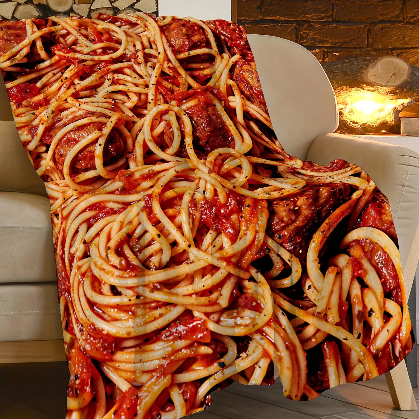 1pc Tomato Spaghetti Blanket - Realistic Spaghetti & Meat Sauce Design, Soft Flannel Throw for Couch, Bed, Dining Decor - Lightw
