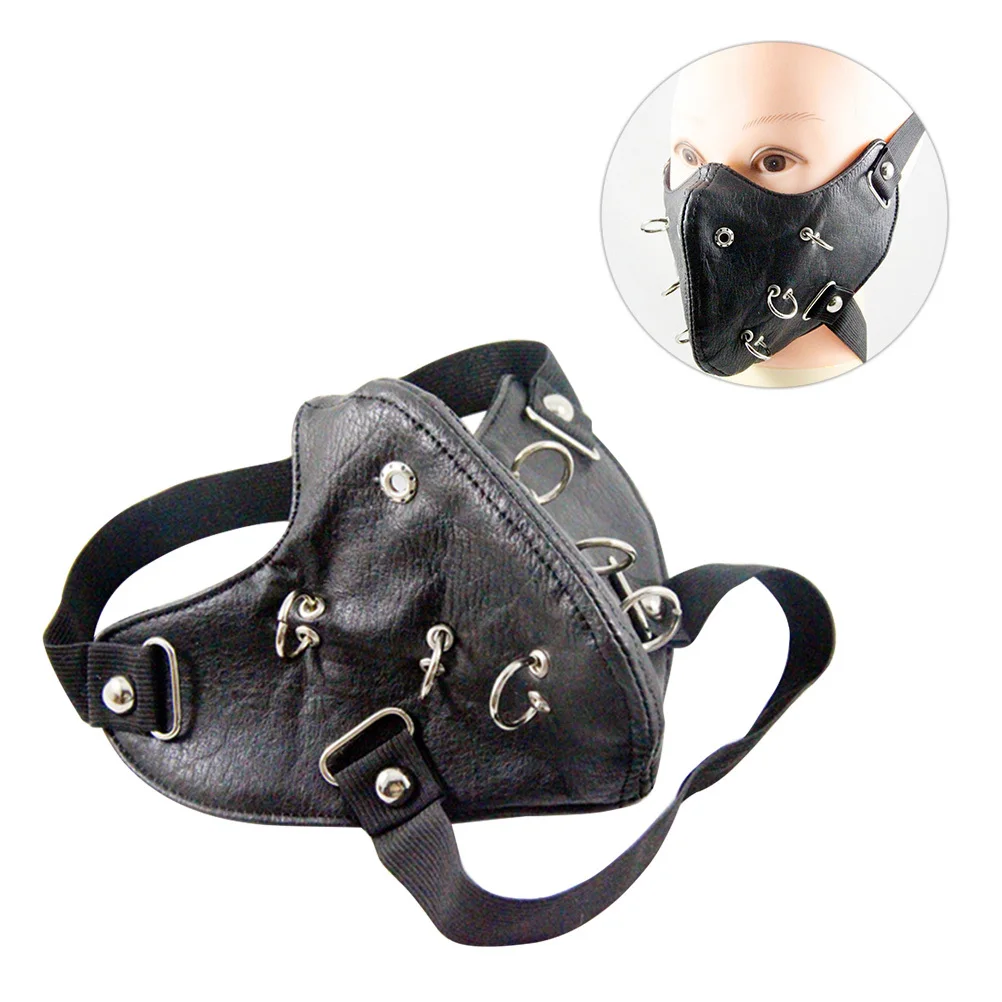 

Motorcycle Face Mask Pu Gothic Punk Rivet Mask For Cosplay Party Ride Outdoor Black Costume Accessory