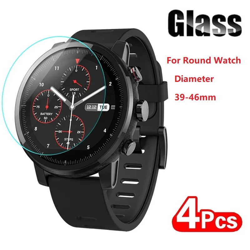 4 Pcs Universal Round Smart Watch Glass Screen Protector For Diameter 39 40 41 42 43 44 45 46 MM Watch Screen Protect Glass Film