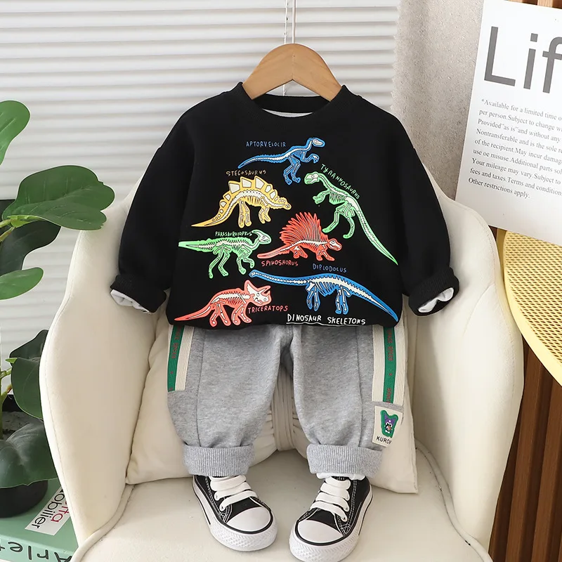 

Kids Outfits 2025 Spring Autumn Baby Boy Clothes 2 To 3 Year Cartoon Dinasour Long Sleeve Pullover Tops and Pants Boys Suit Set