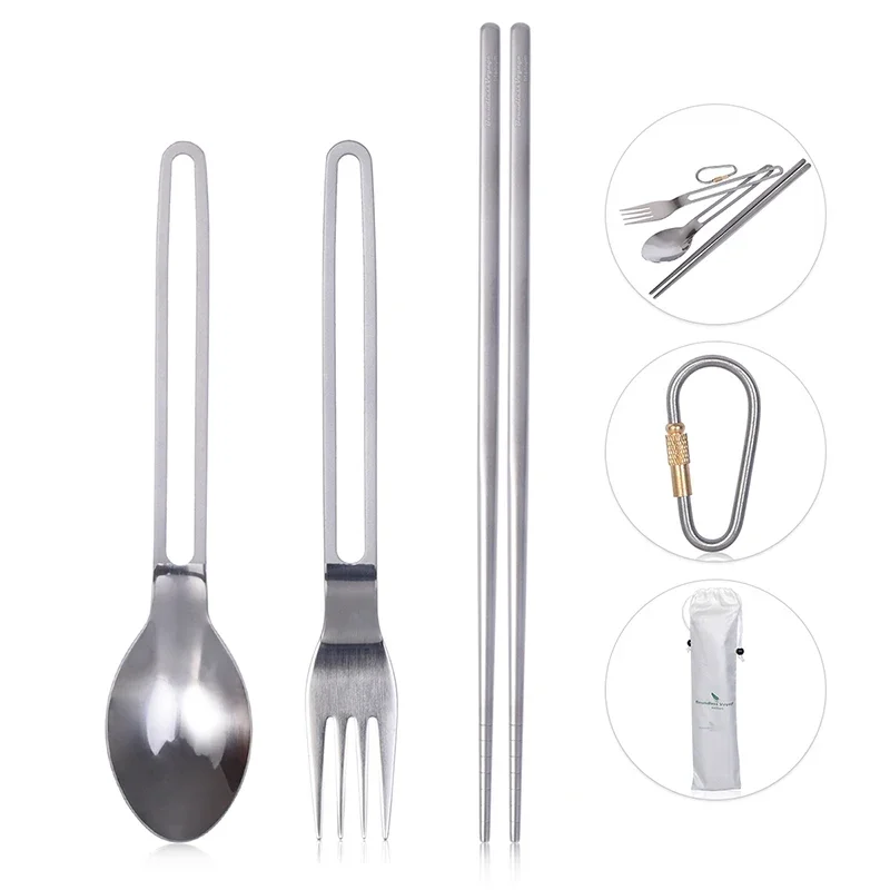 Boundless Voyage Titanium Camping Spoon Fork Chopsticks with Hook Portable Outdoor Travel Picnic Hiking Utensils Tableware