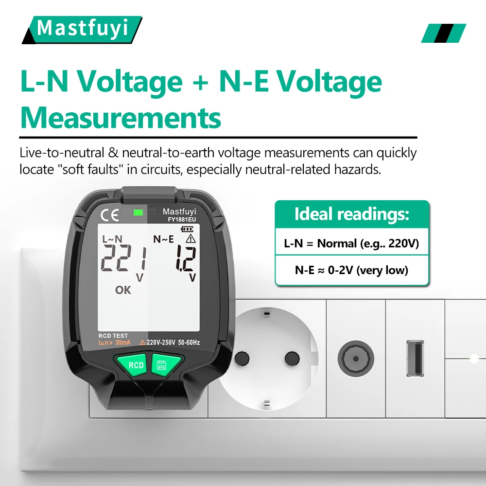 MASTFUYI Outlet Tester Electrical GFCI Receptacle Detector with LCD Display Socket Tester Circuit Polarity Voltage Detector
