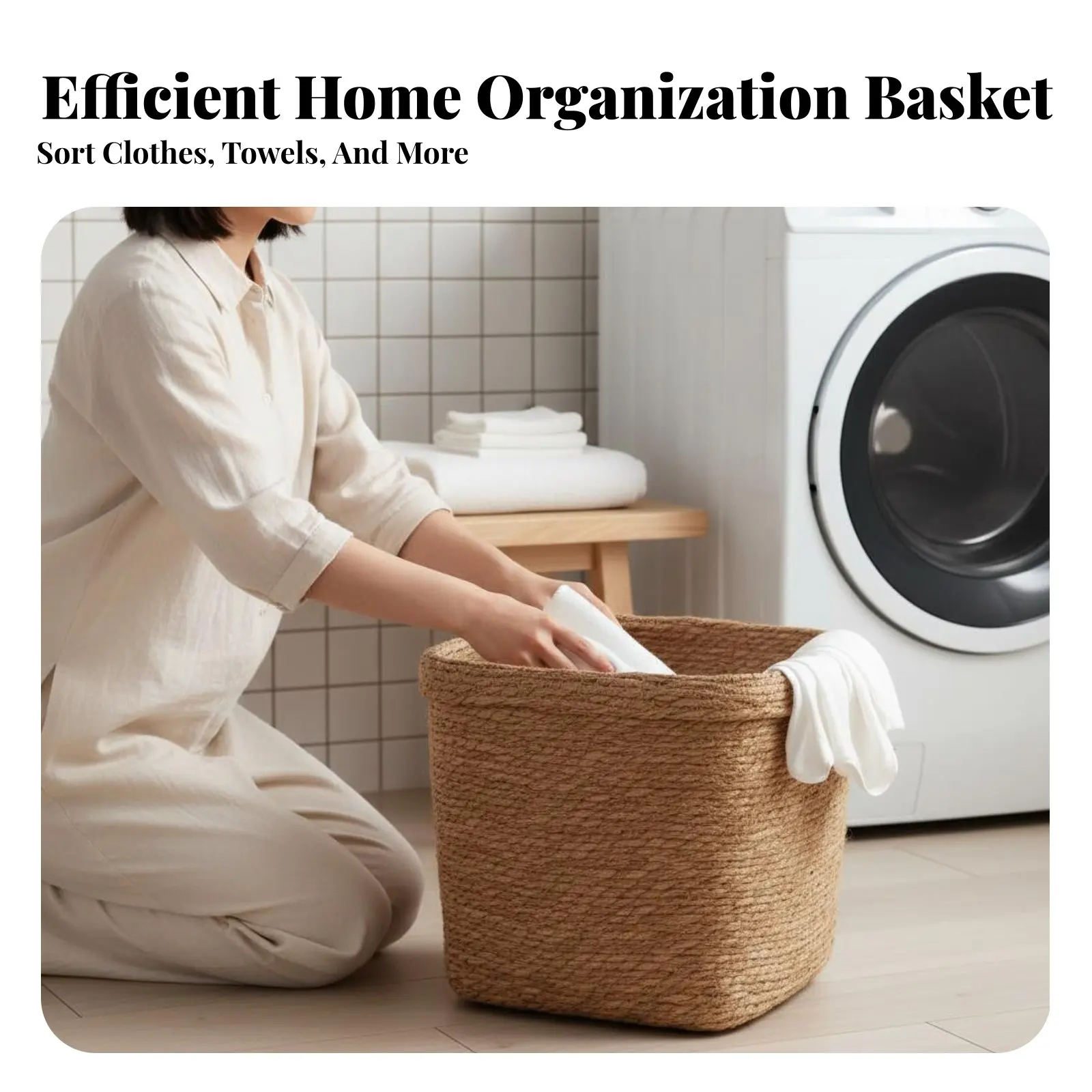 

Lidded Woven Basket Japanese design Laundry Hamper With Lid Handwoven Design for Students, Adults, Bathroom, Closet, Dorm Room