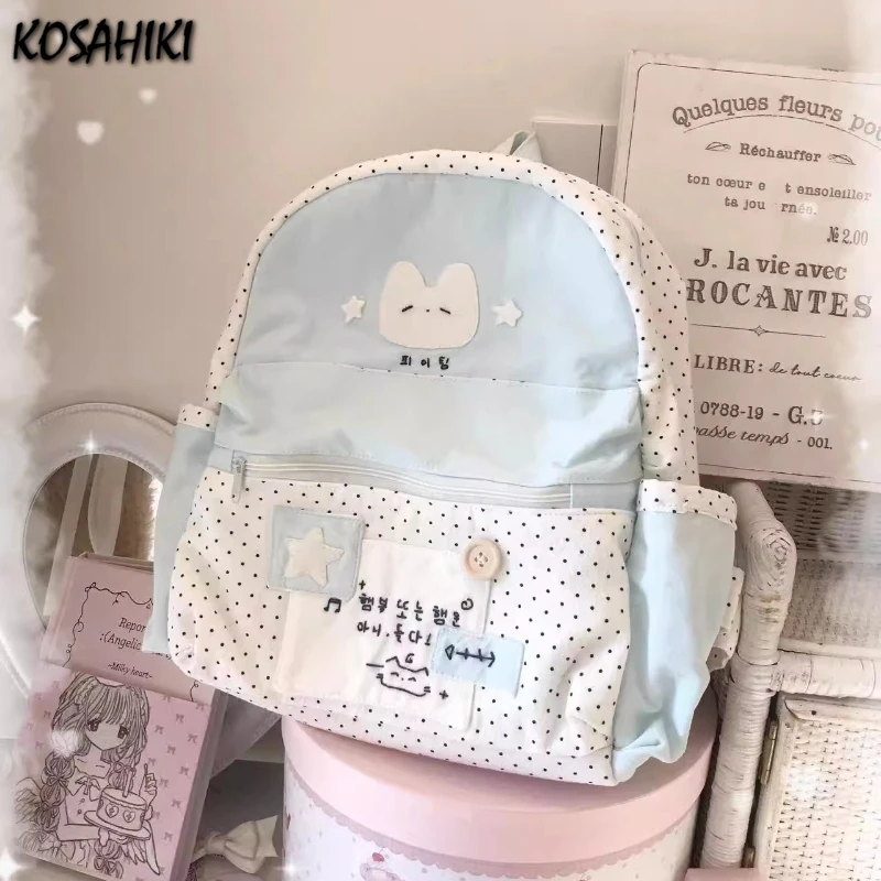 

Japanese Ins All Match Cute Backpack Y2k Aesthetic Women Contrast Color Dot Schoolbags Sweet Girls Kawaii Backpacks for Students