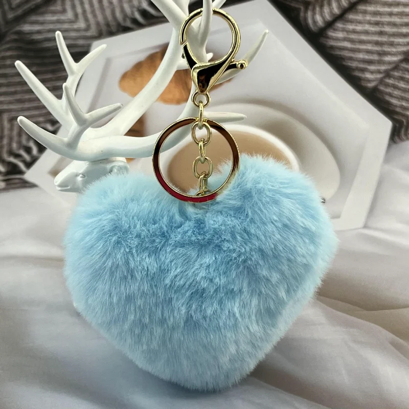 Pompom coração chaveiro para mulheres senhora saco encantos de pelúcia colorido pêssego coração pingente chaveiro saco decoração presente chaveiros de pelúcia