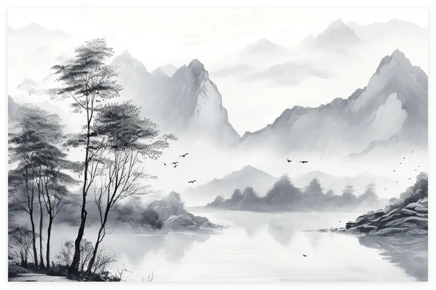 Custom mural Chinese ink painting black and white landscape simple living room TV background wall home decoration 3d wallpaper
