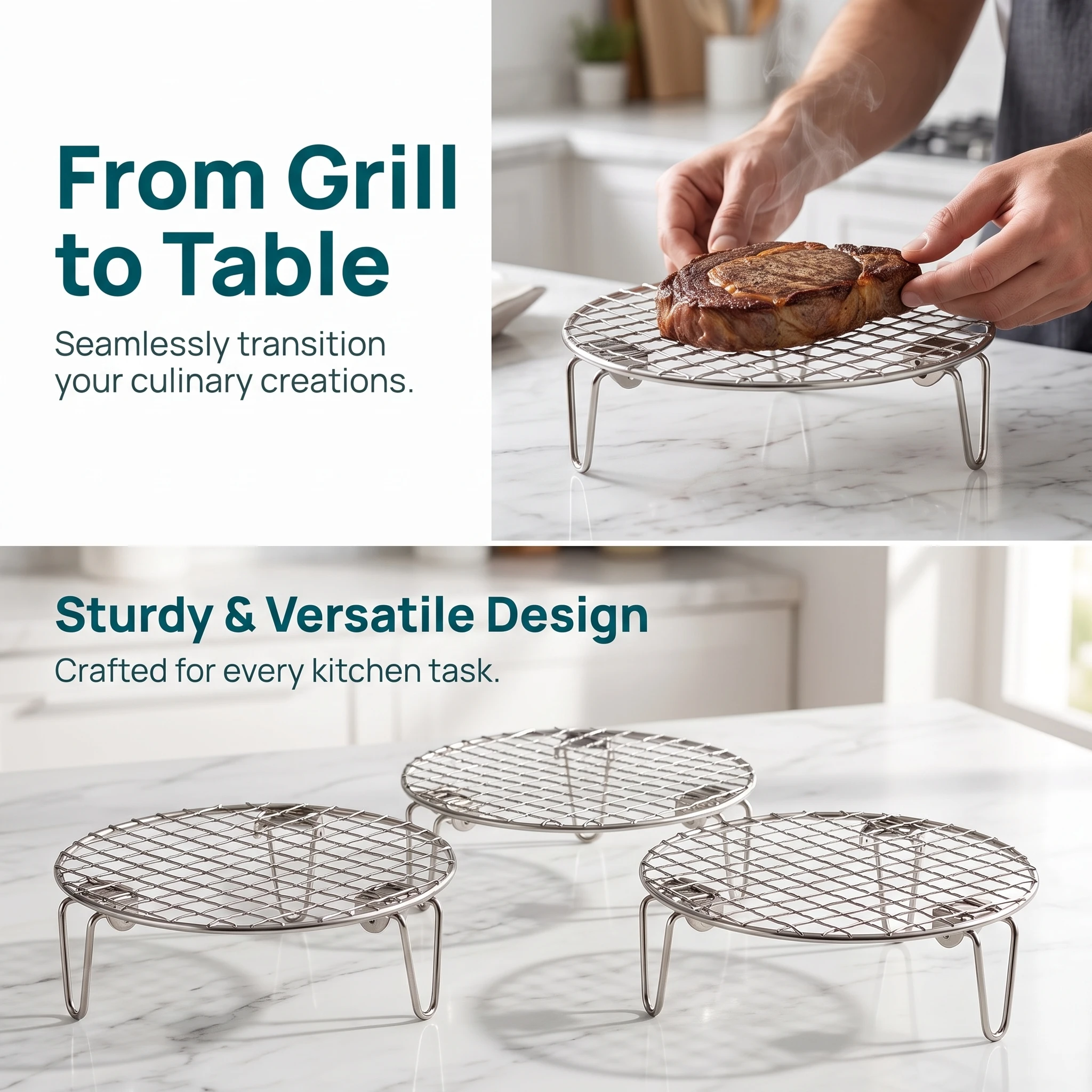 Multi-Purpose Round Cooling Rack Stainless Steel Wire Grill Rack with Support Legs, Fit Air Fryer Oven Pot,outdoor Accessory - view 3