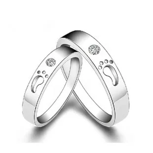 Korean version love footprint couple wedding band hollow ring Valentine's Day gift silver jewelry for both men and women