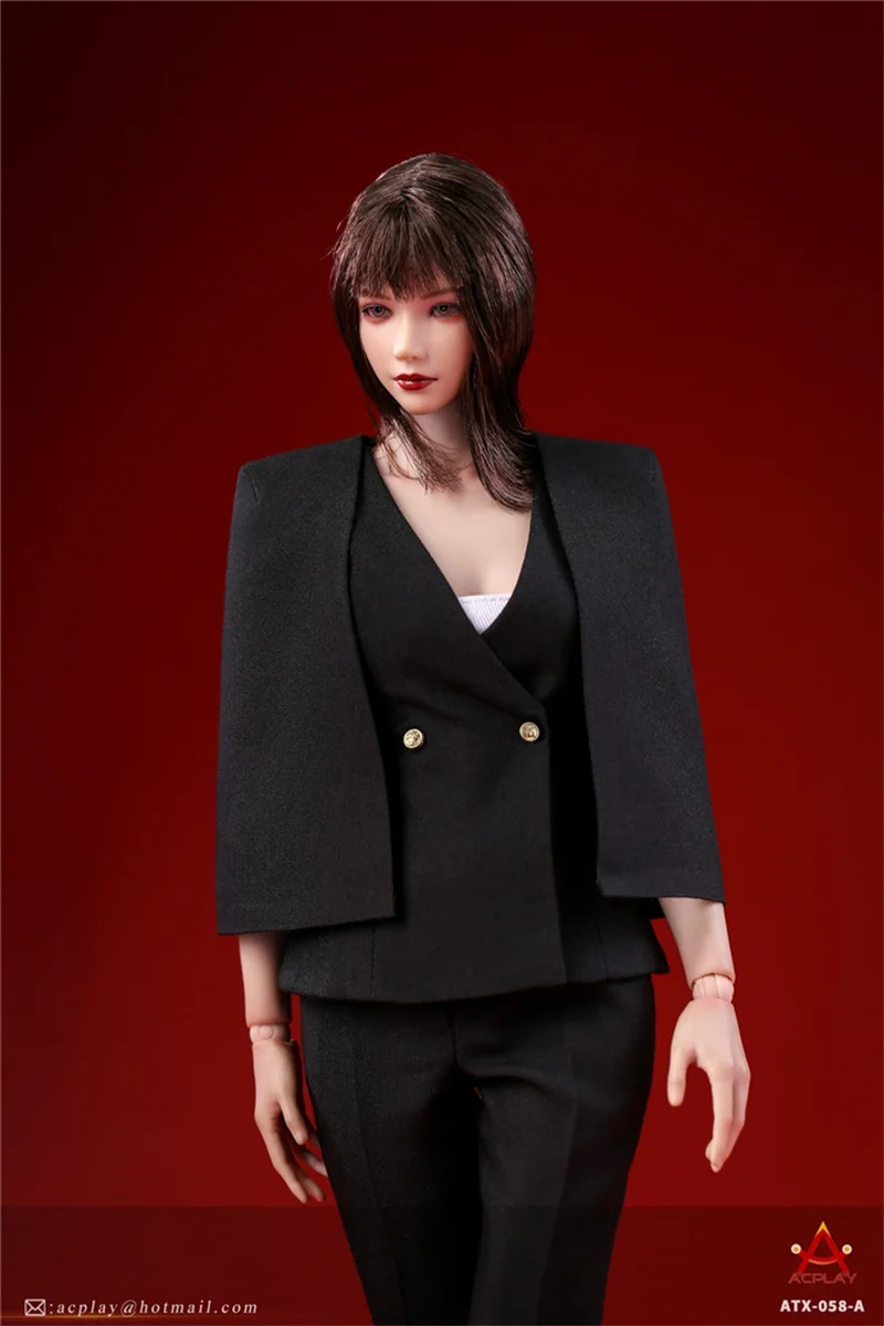 ACPLAY ATX-058 1/6 Scale Female Soldier Official Professional Lady Black Red Suit Clothes Set Fit 12