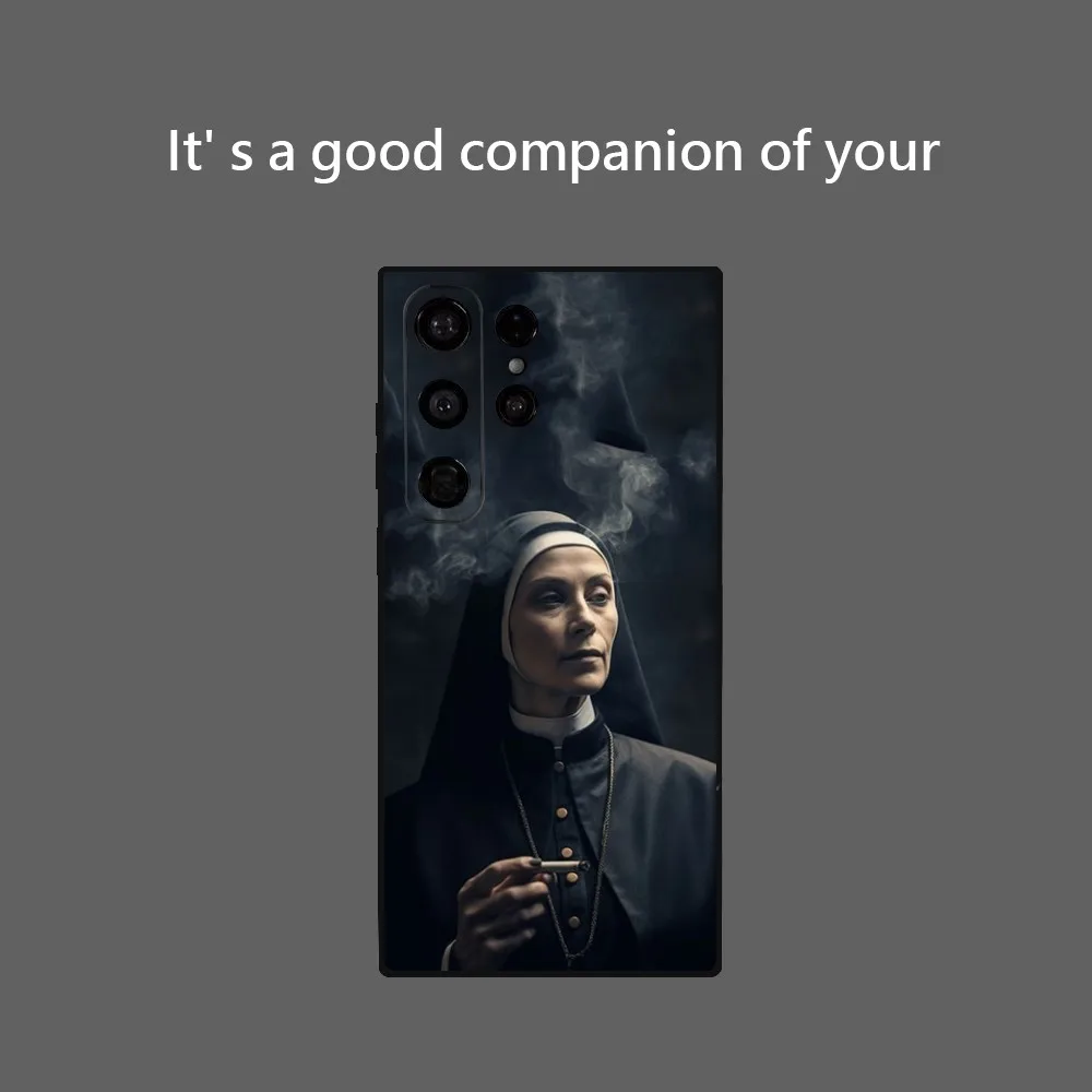 Smoking Drinking Nuns Religious Phone Case for Samsung Galaxy S24 Ultra S22 S23 Ultra S21 S20 5G Protective Soft Silicone TPU Fu