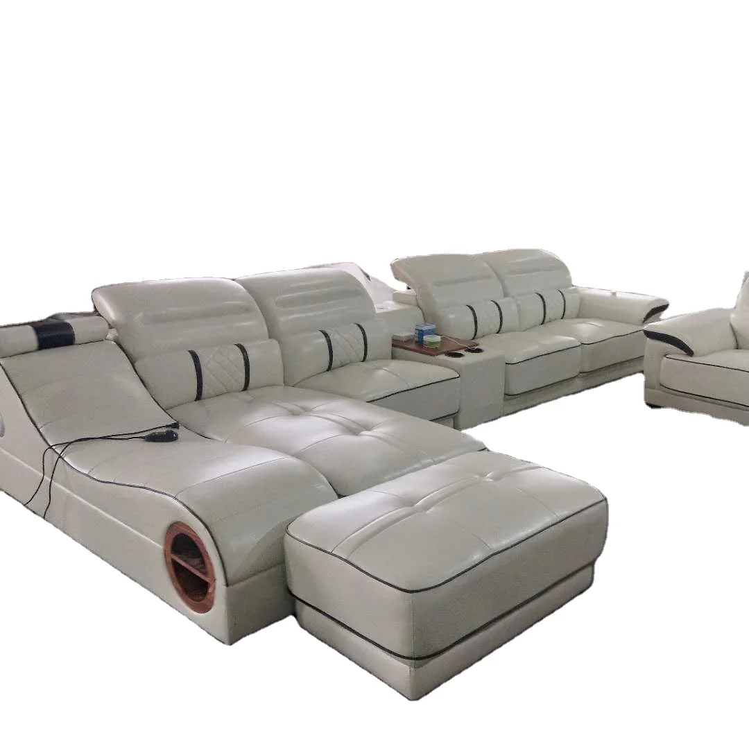 Wholesale Top Quality Genuine Leather Sectional Sofa Living room Sofas Multi functional Sofa with Massage Beds USB Music player