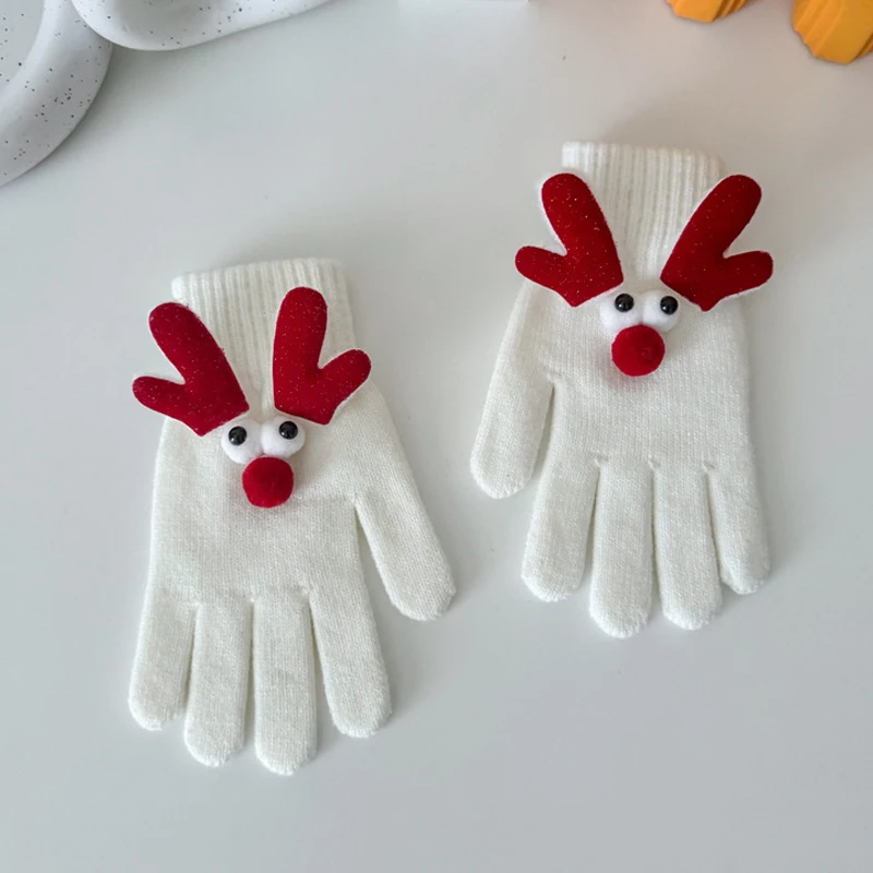 1pair Fashion Personality Antlers Cartoon Warm Leakage Fingers Can Touch Screen Gloves