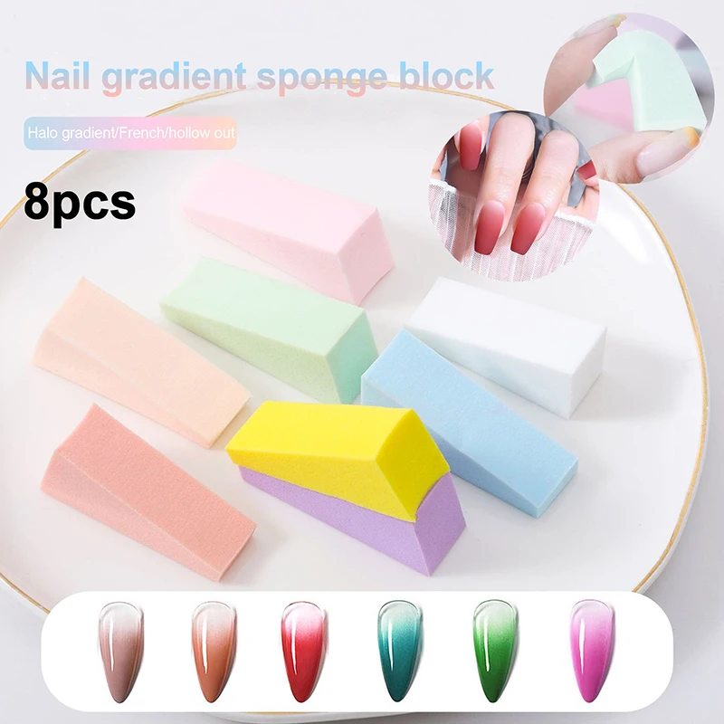 8Pcs Spezielle Schwamm Gradienten Wirkung Nagel Klopfen Kleber Für Pulver Rouge Schattierung Dreieck Schwamm Färben Werkzeug Für Nagellack sh