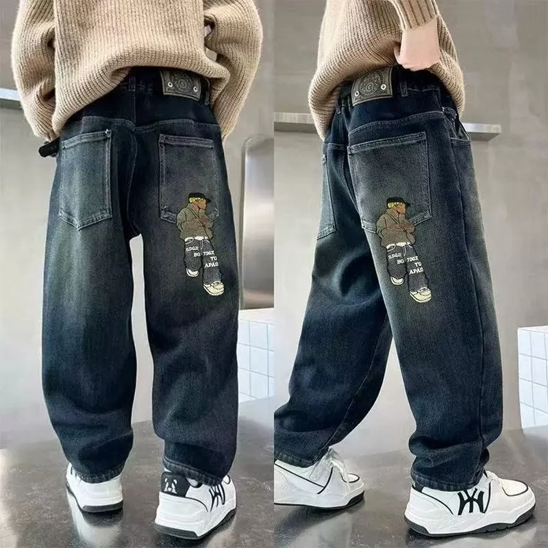 

2025 Boys' Jeans in Spring and Autumn, Mid To Large Children's Casual Pants, Handsome and Versatile, Boys' Pants, Street Style