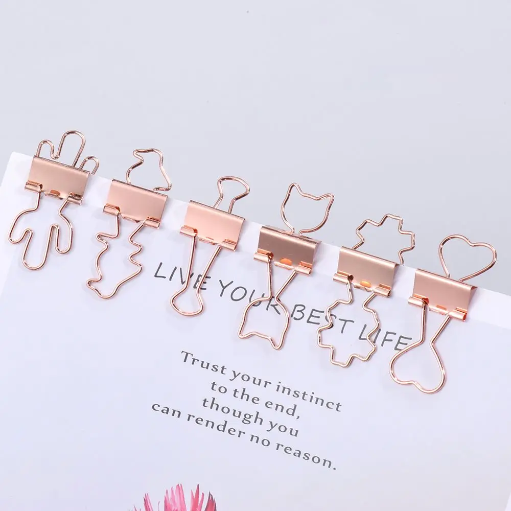 10pcs File Mini Book Cat Heart Cactus Paper Clip Metal Binder Clips Office Supplies