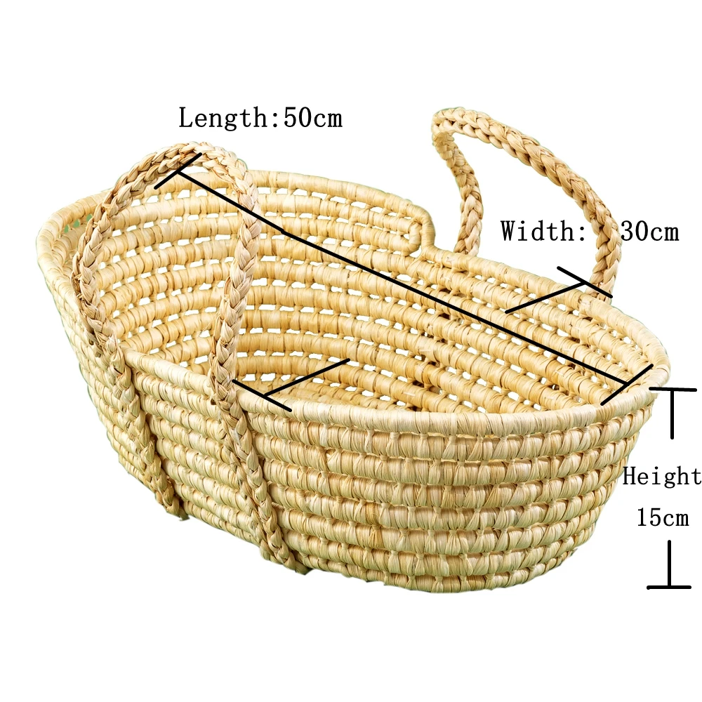 Straw Basket Newborn Photography Props Newborn Posing Nest Photo Baby Changing Basket with Handles Baby Photography Accessories