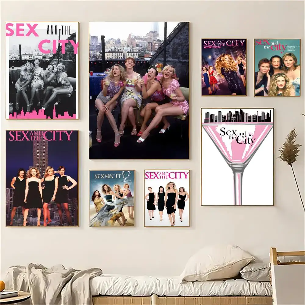 Sex and the City TV Series Retro City Poster Self-adhesive Advanced Aesthetic Printing Paper Wall Art for Living Room Home Decor