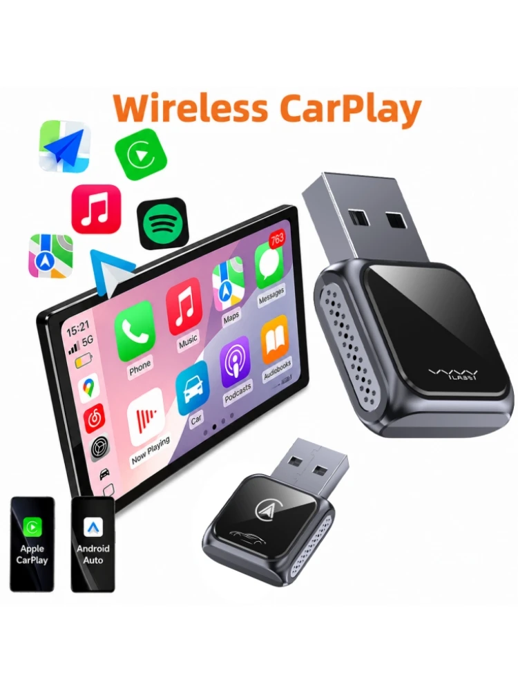 Vyvylabs USB Wireless CarPlay Adapter für werkseitig kabelgebundenes Apple CarPlay & Android Auto Mini-Konverter Plug-and-Play Schnelle automatische Wiederverbindung 5GHz WLAN Stabiles Signal