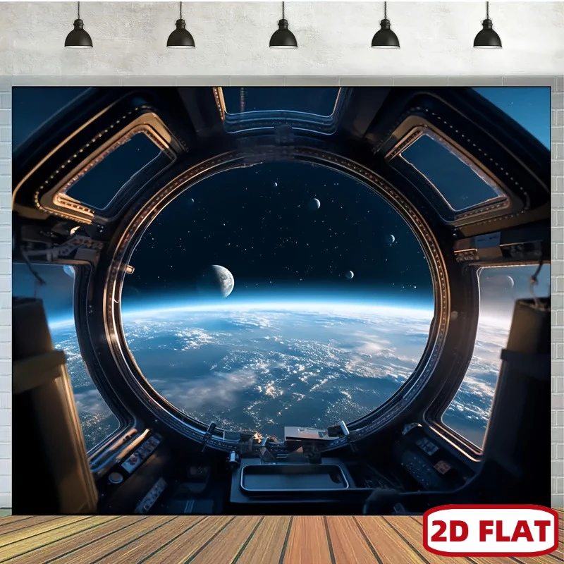 Un seul banner plat 2D, avec un design de planète spatiale science-fiction, pour la décoration murale en polyester dans les salons, les chambres et les bureaux.