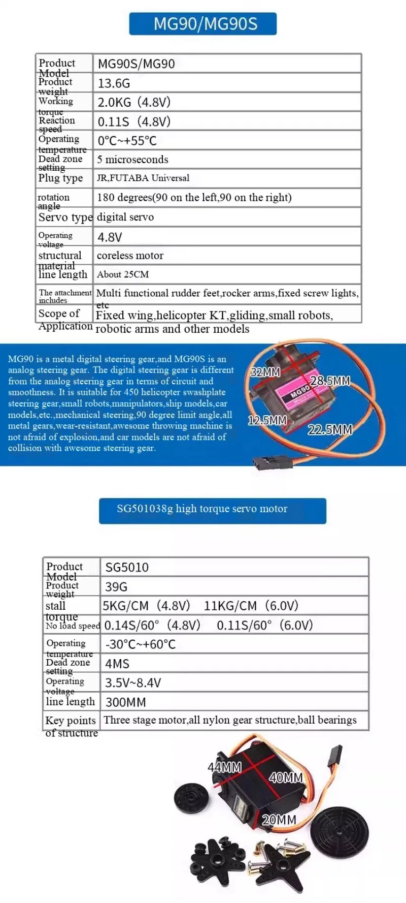 Servo SG90/5010 MG90S MG995/996R Servo Hubschrauber 9g Ferngesteuertes Flugzeug Motor Flugzeugmodell mit festen Flügeln – Detail 7