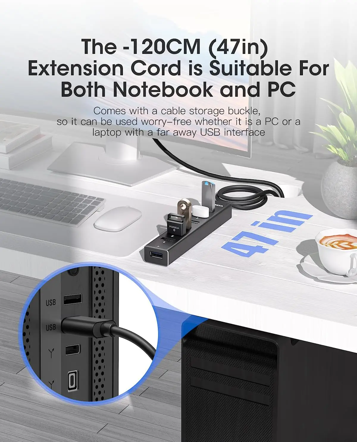 Док-станция FORIDA USB A 3.0 из алюминиевого сплава, 7 портов, концентратор USB 3,0, 5 Гбит/с, адаптер питания 5 В для настольного ноутбука, клавиатуры, телефона